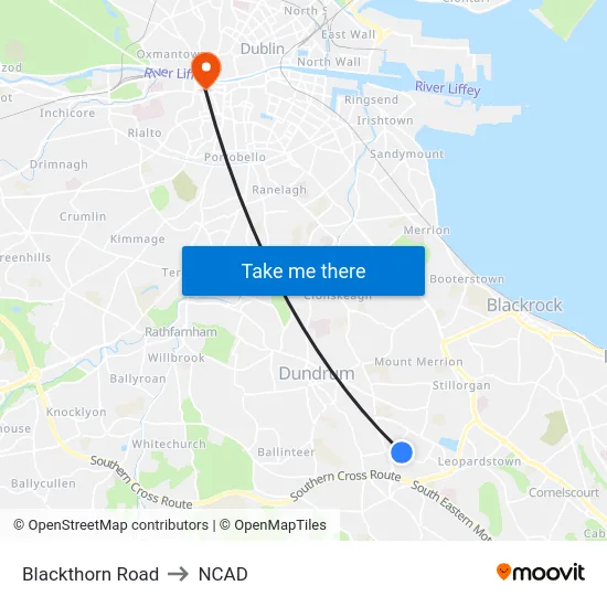 Blackthorn Road to NCAD map