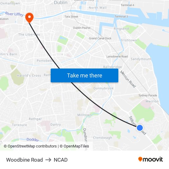 Woodbine Road to NCAD map