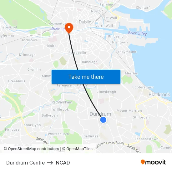 Dundrum Centre to NCAD map