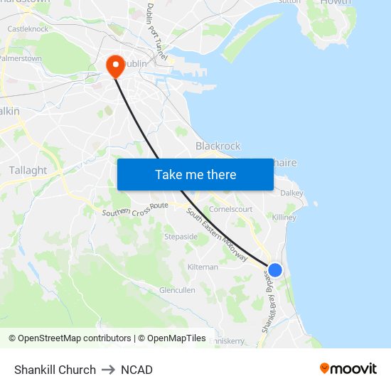 Shankill Church to NCAD map