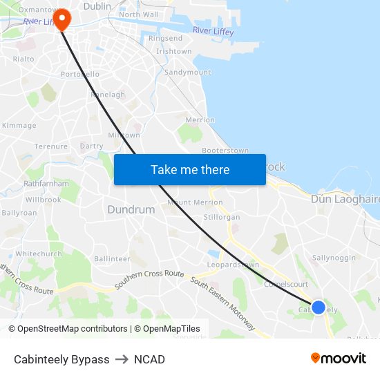 Cabinteely Bypass to NCAD map