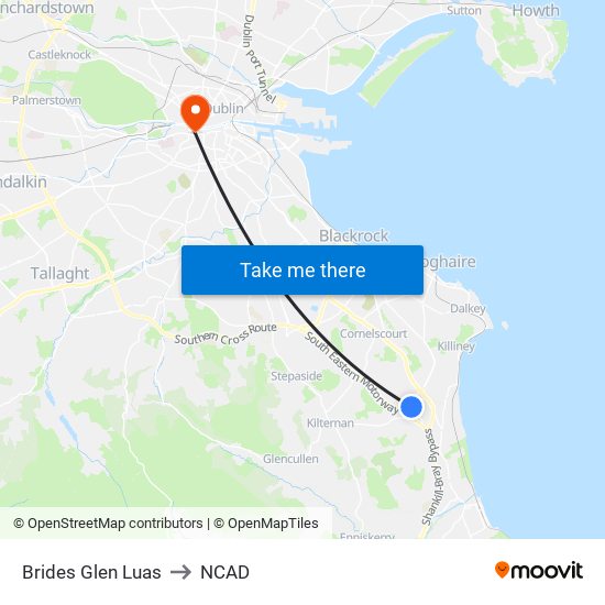 Brides Glen Luas to NCAD map