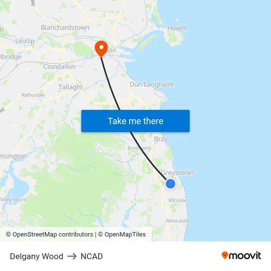 Delgany Wood to NCAD map