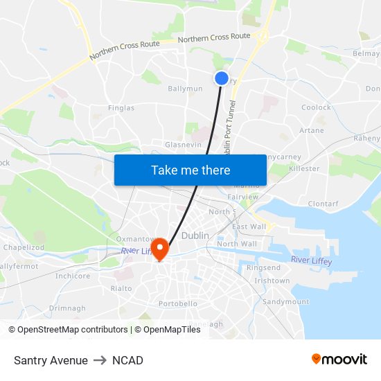 Santry Avenue to NCAD map