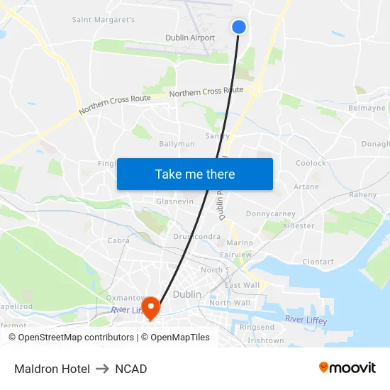 Maldron Hotel to NCAD map