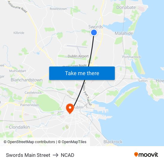 Swords Main Street to NCAD map
