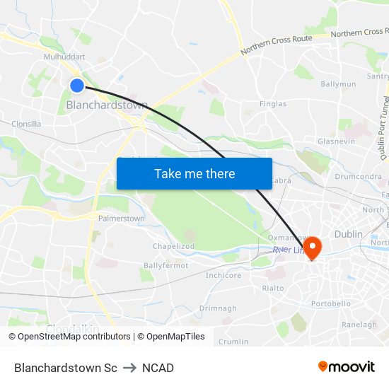 Blanchardstown Sc to NCAD map