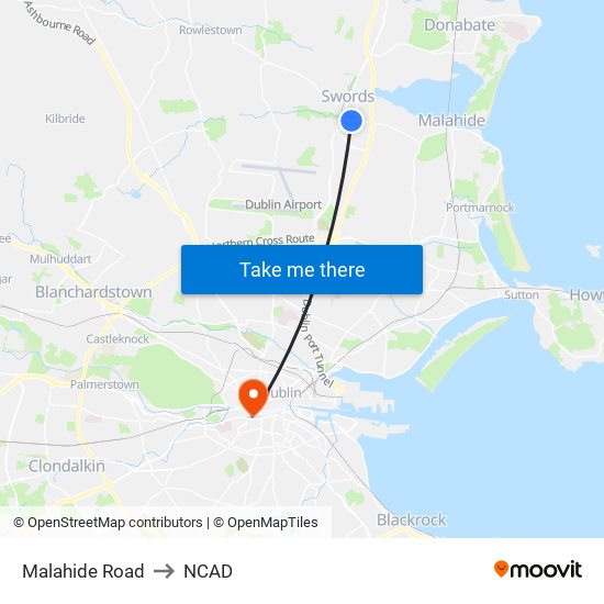 Malahide Road to NCAD map