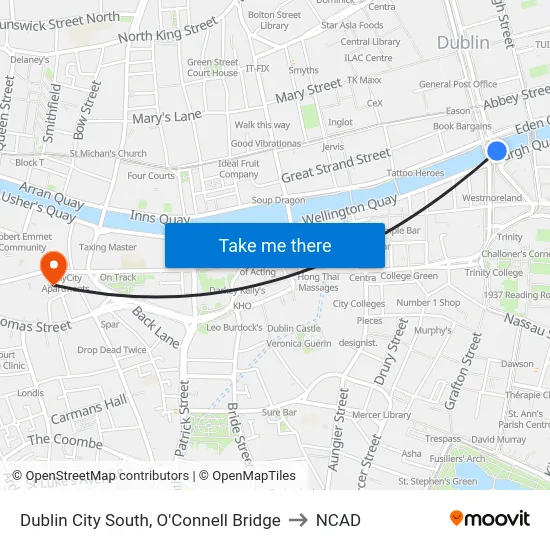 Dublin City South, O'Connell Bridge to NCAD map