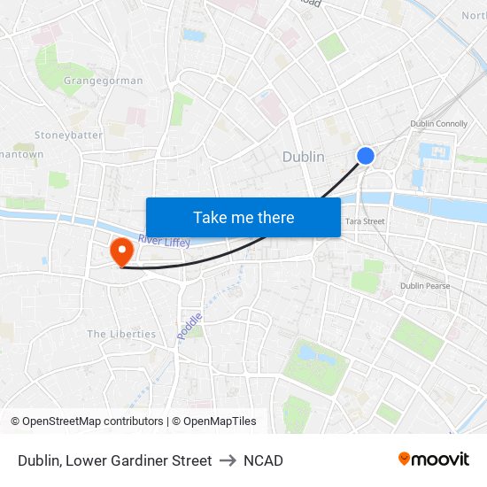 Dublin, Lower Gardiner Street to NCAD map