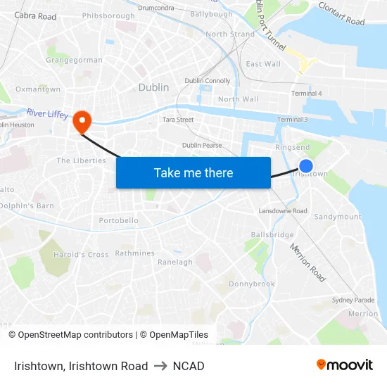 Irishtown, Irishtown Road to NCAD map