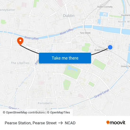 Pearse Station, Pearse Street to NCAD map
