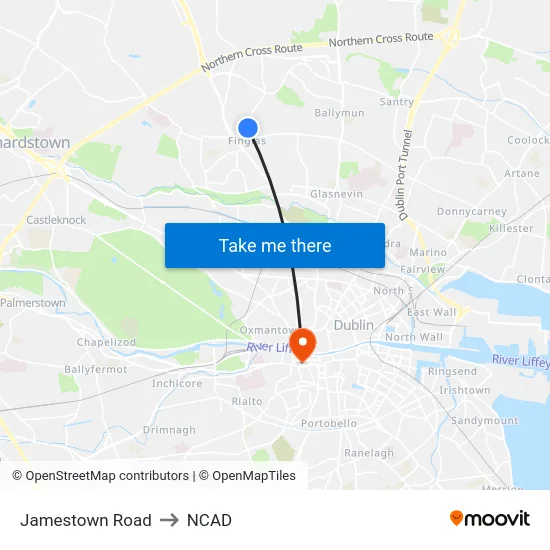 Jamestown Road to NCAD map