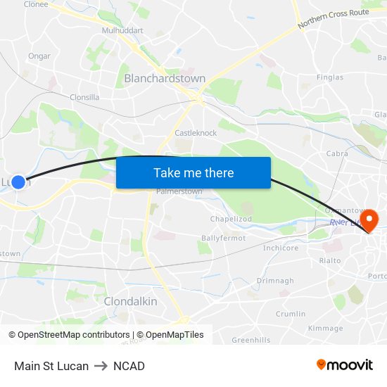 Main St Lucan to NCAD map