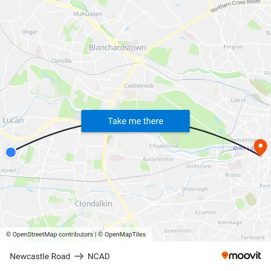 Newcastle Road to NCAD map
