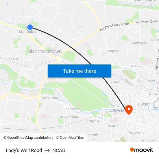 Lady's Well Road to NCAD map