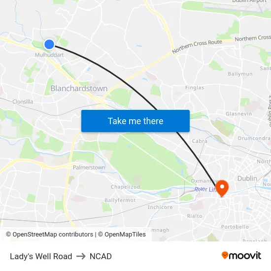 Lady's Well Road to NCAD map