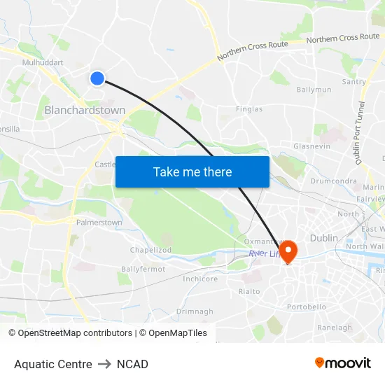 Aquatic Centre to NCAD map