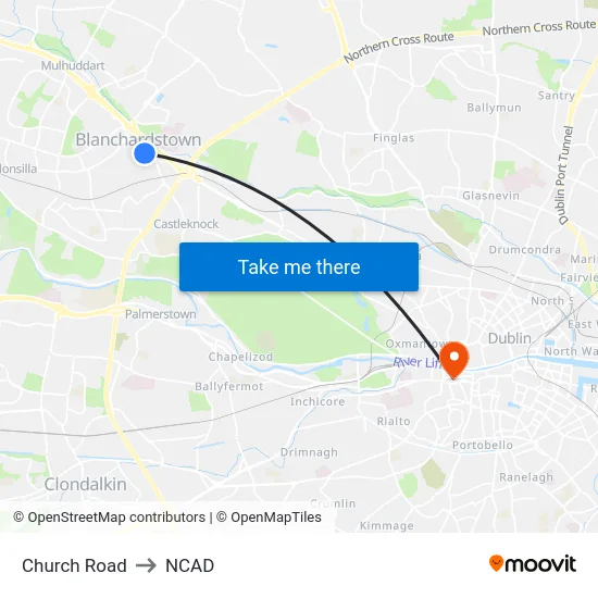 Church Road to NCAD map