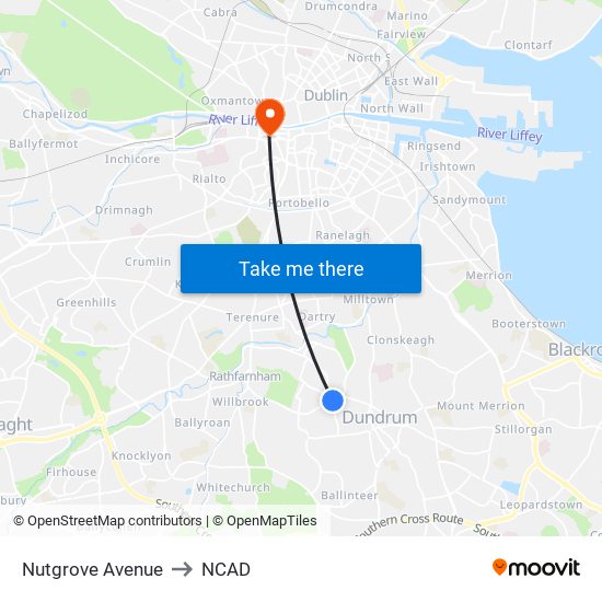 Nutgrove Avenue to NCAD map