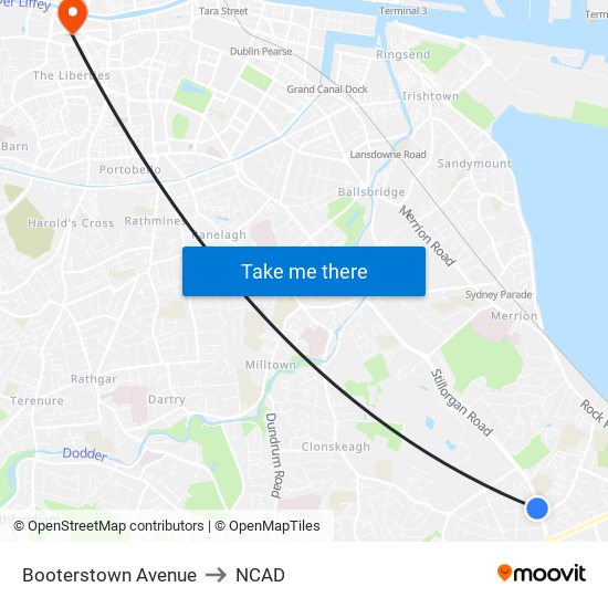 Booterstown Avenue to NCAD map