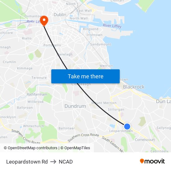 Leopardstown Rd to NCAD map