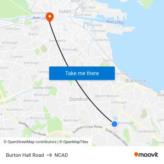 Burton Hall Road to NCAD map