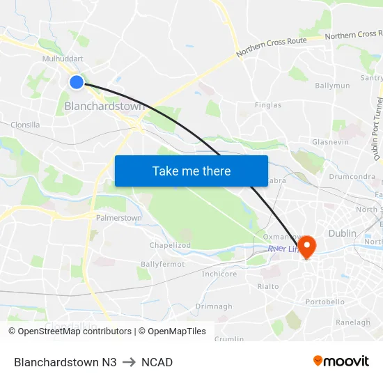 Blanchardstown N3 to NCAD map