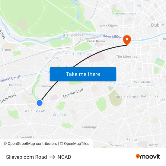 Slievebloom Road to NCAD map