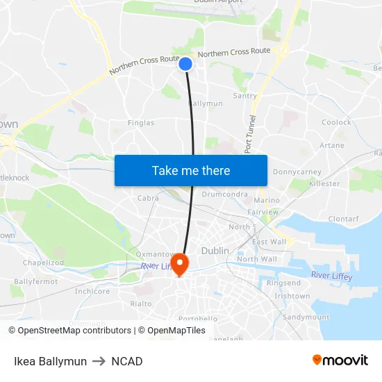 Ikea Ballymun to NCAD map