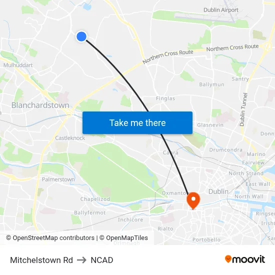 Mitchelstown Rd to NCAD map