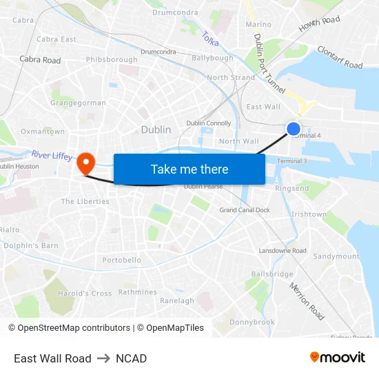 East Wall Road to NCAD map