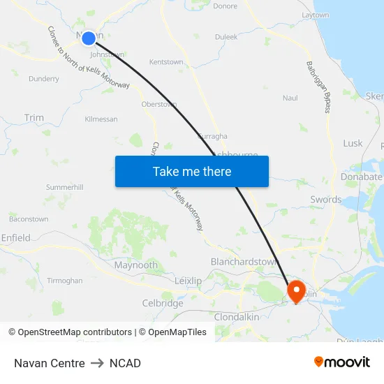 Navan Centre to NCAD map