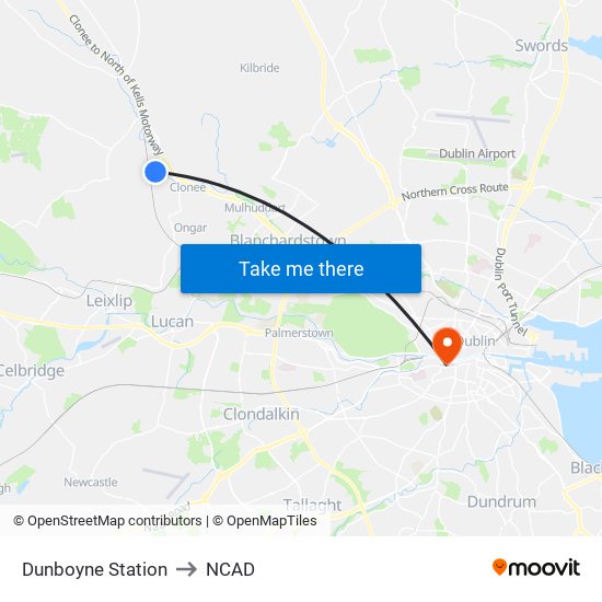 Dunboyne Station to NCAD map