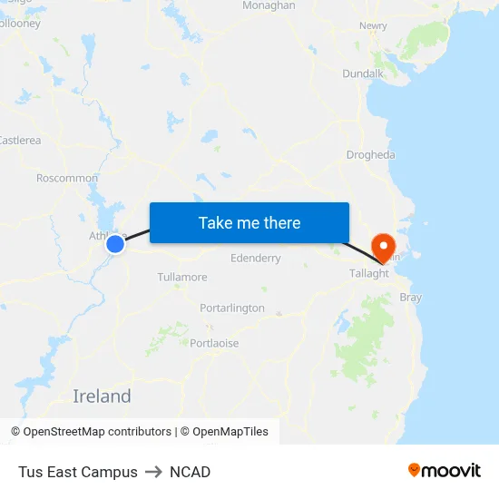 Tus East Campus to NCAD map