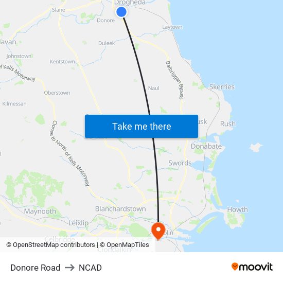 Donore Road to NCAD map