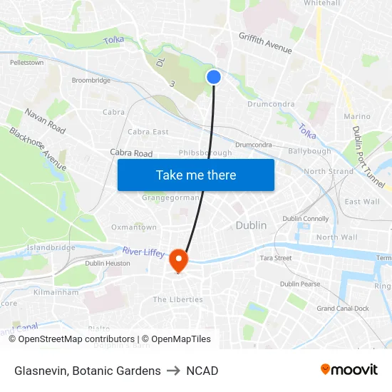 Glasnevin, Botanic Gardens to NCAD map