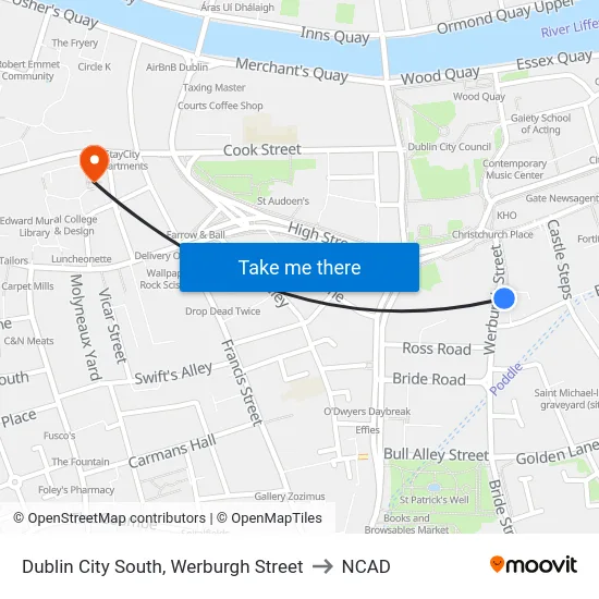 Dublin City South, Werburgh Street to NCAD map