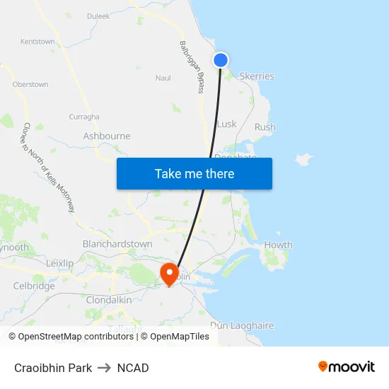 Craoibhin Park to NCAD map