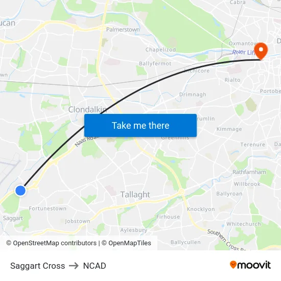 Saggart Cross to NCAD map
