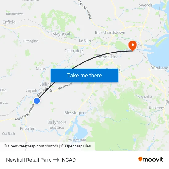 Newhall Retail Park to NCAD map