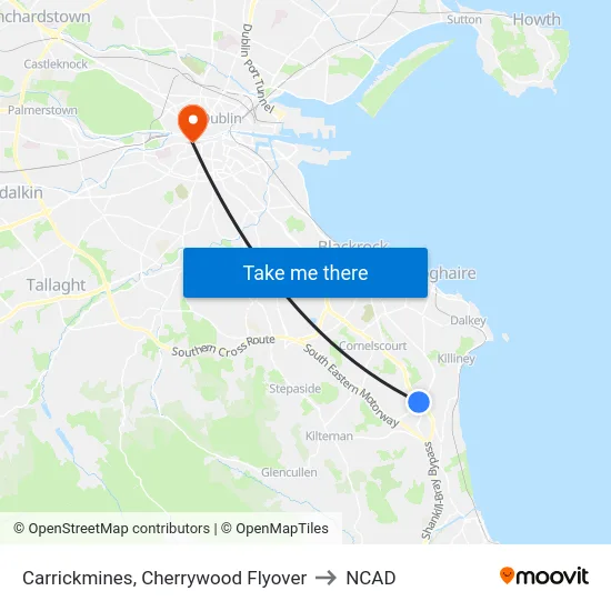 Carrickmines, Cherrywood Flyover to NCAD map