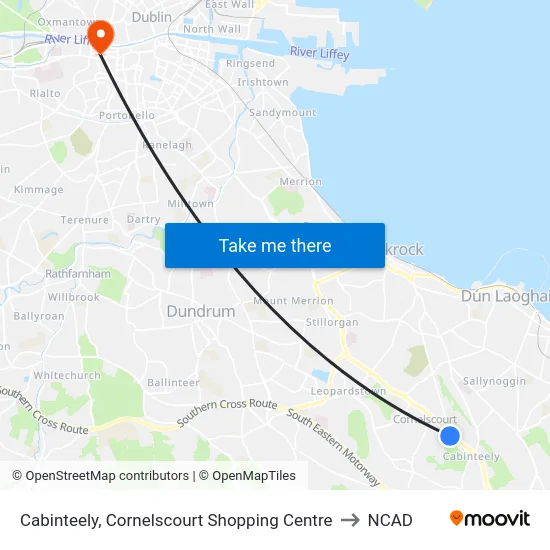 Cabinteely, Cornelscourt Shopping Centre to NCAD map