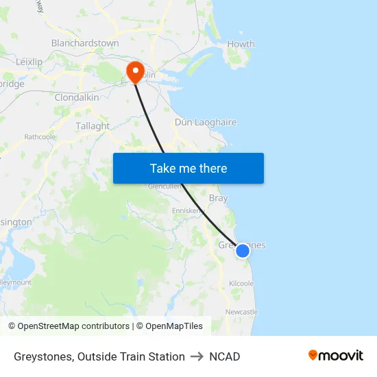 Greystones, Outside Train Station to NCAD map