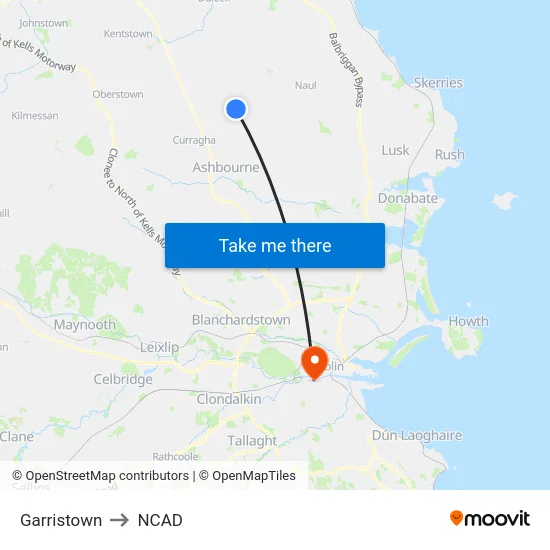 Garristown to NCAD map