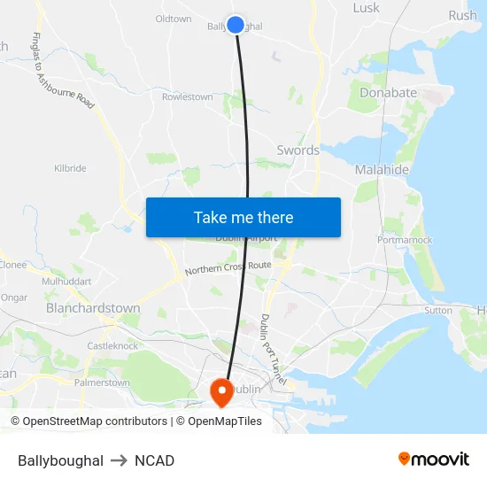 Ballyboughal to NCAD map