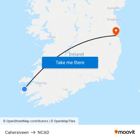 Cahersiveen to NCAD map