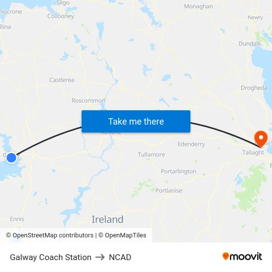 Galway Coach Station to NCAD map