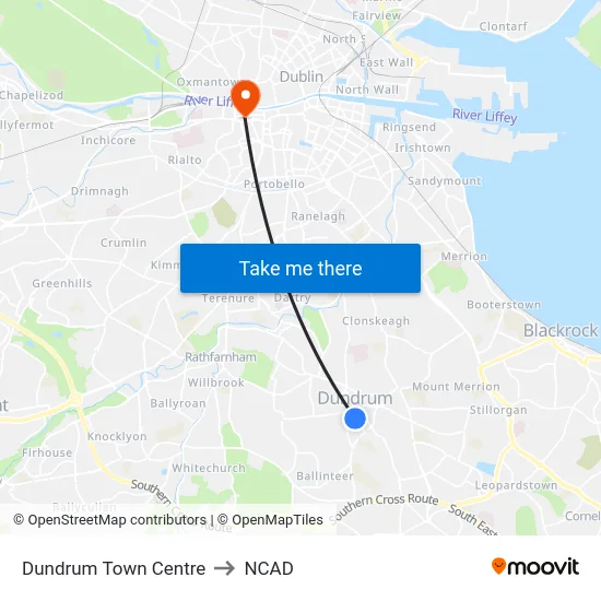 Dundrum Town Centre to NCAD map