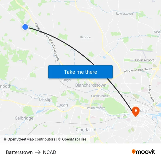 Batterstown to NCAD map